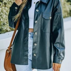 Levency New In PU Long Sleeve Button Jackets