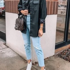 Levency New In PU Long Sleeve Button Jackets