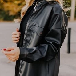 Levency New In PU Long Sleeve Button Jackets