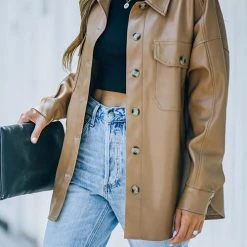 Levency New In PU Long Sleeve Button Jackets