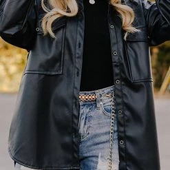 Levency New In PU Long Sleeve Button Jackets
