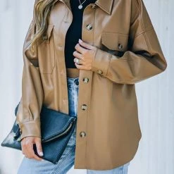 Levency New In PU Long Sleeve Button Jackets