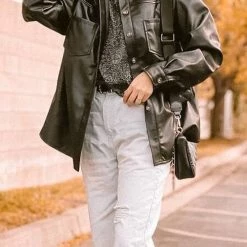 Levency New In PU Long Sleeve Button Jackets