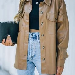 Levency New In PU Long Sleeve Button Jackets