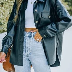 Levency New In PU Long Sleeve Button Jackets