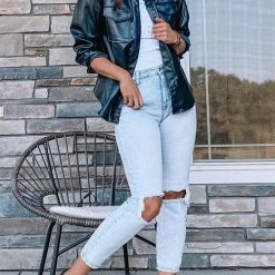 Levency New In PU Long Sleeve Button Jackets