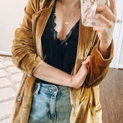 Levency Velvet Pocket Long Coat New In