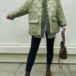 Levency New In Quilted Pockets O Neck Jacket