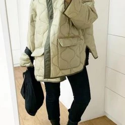 Levency New In Quilted Pockets O Neck Jacket