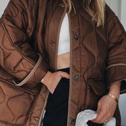 Levency New In Quilted Pockets O Neck Jacket