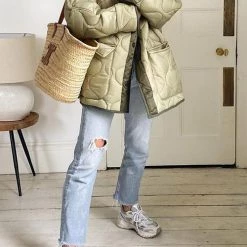 Levency New In Quilted Pockets O Neck Jacket