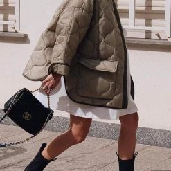 Levency New In Quilted Pockets O Neck Jacket