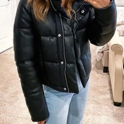 Levency New In Faux Leather Puffer Jacket