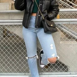 Levency New In Faux Leather Puffer Jacket