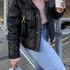 Levency New In Faux Leather Puffer Jacket