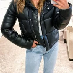 Levency New In Faux Leather Puffer Jacket