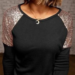 Levency Sequin Shoulder Long Sleeve Top 25 Levency Sequin Shoulder Long Sleeve Top