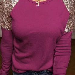 Levency Sequin Shoulder Long Sleeve Top 20 Levency Sequin Shoulder Long Sleeve Top