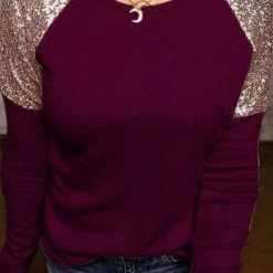 Levency Sequin Shoulder Long Sleeve Top 17 Levency Sequin Shoulder Long Sleeve Top