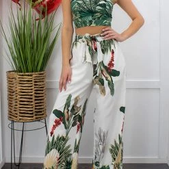 Levency Tropical Print Top And Palazzo Pants Set New In