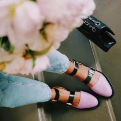 Levency Buckle Color Block Sandals Flats