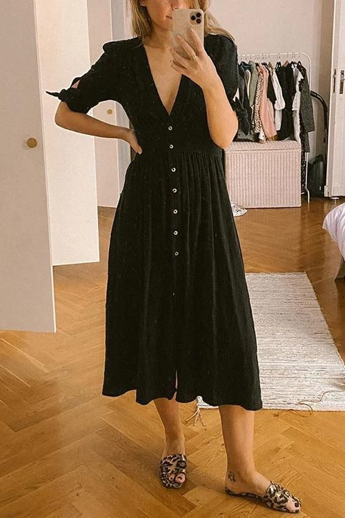 Levency New In Button Knot Sleeve Dress 3 Levency New In Button Knot Sleeve Dress