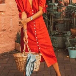 Levency New In Button Knot Sleeve Dress