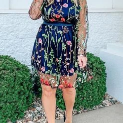 Levency Embroidery O Neck Mini Dress New In