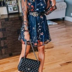 Levency Embroidery O Neck Mini Dress New In