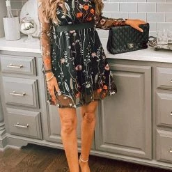 Levency Embroidery O Neck Mini Dress New In