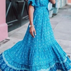 Levency Floral Print Short Sleeve Maxi Dress