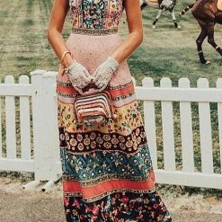 Levency New In Vintage Print Lace Maxi Dress