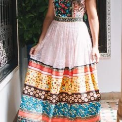 Levency New In Vintage Print Lace Maxi Dress