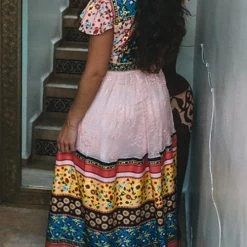 Levency New In Vintage Print Lace Maxi Dress