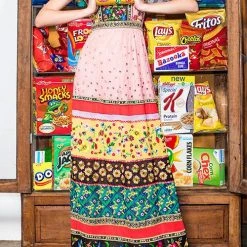 Levency New In Vintage Print Lace Maxi Dress