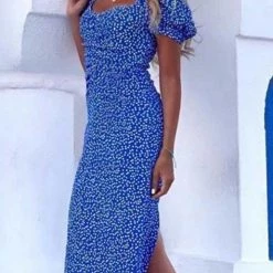 Levency New In Print Slit Short Sleeve Dress