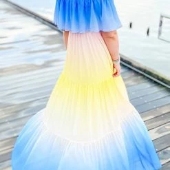 Levency New In Gradient Off Shoulder Belted Maxi Dress