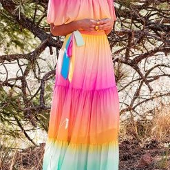 Levency New In Gradient Off Shoulder Belted Maxi Dress