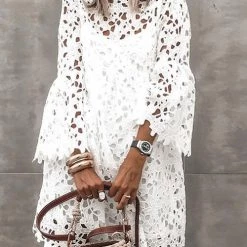 Levency New In Lace Hollow Flares Sleeve Mini Dress