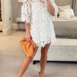 Levency New In Lace Hollow Flares Sleeve Mini Dress