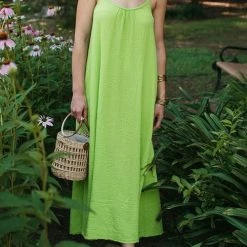 Levency New In Linen Solid Pockets Slip Maxi Dress