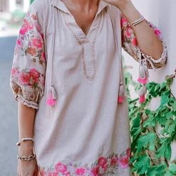 Levency New In Embroidery Tassels Puff Sleeve Mini Dress