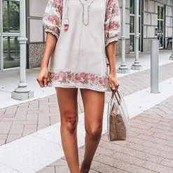 Levency New In Embroidery Tassels Puff Sleeve Mini Dress