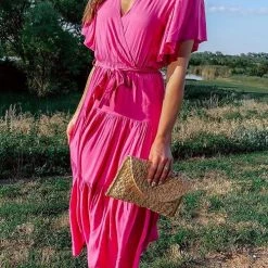 Levency New In Solid Ruffles Belted Maxi Dress