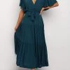 Levency New In Solid Ruffles Belted Maxi Dress