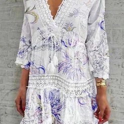 Levency Floral Print Long Sleeve Mini Dress