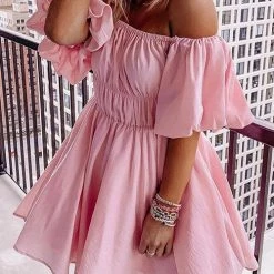 Levency New In Off Shoulder Puff Sleeve Mini Dress