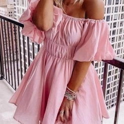 Levency New In Off Shoulder Puff Sleeve Mini Dress