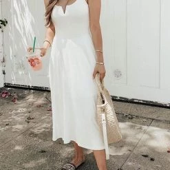 Levency Solid V Slip Maxi Dress