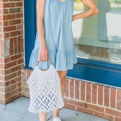 Levency New In Ruffles Hem Denim Slip Mini Dress